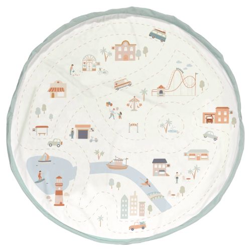 citymap toy storage bag and playmat, open, front side