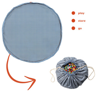 noomad original organic blue grid tapis de jeu & sac de rangement