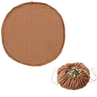tapis de jeu & sac à jouets - organic brown grid