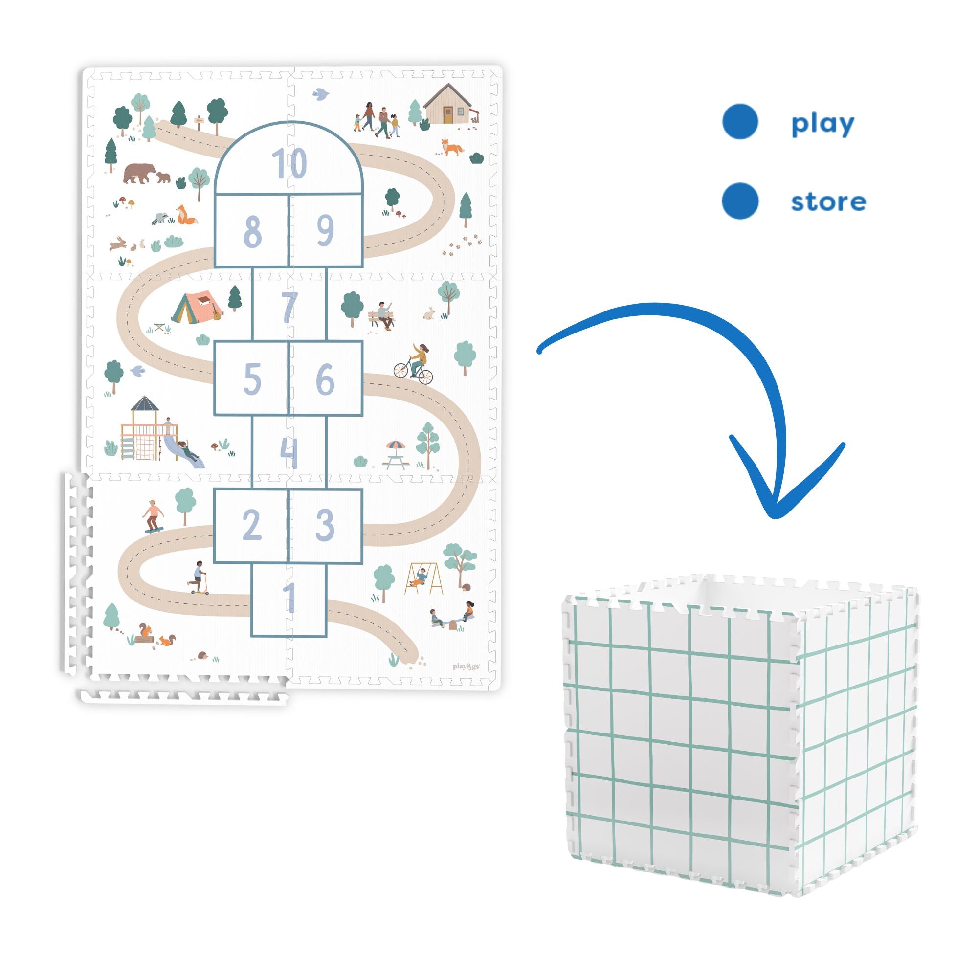 tiloo hopscotch puzzel, boîte de rangement et mini-maison