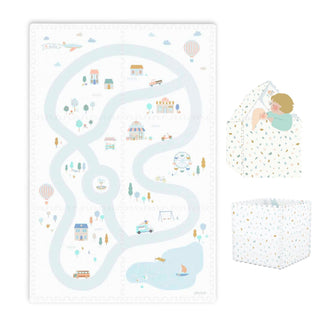 tapis puzzel, boîte de rangement & mini maison - village