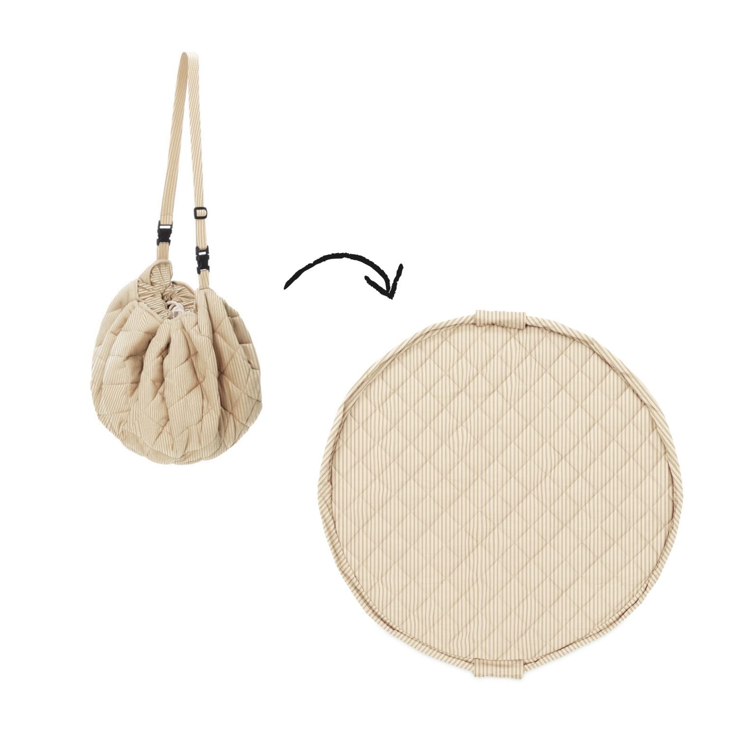 detail of soft organic stripes brown babymat, from bag to mat