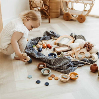 noomad original organic blue grid tapis de jeu & sac de rangement