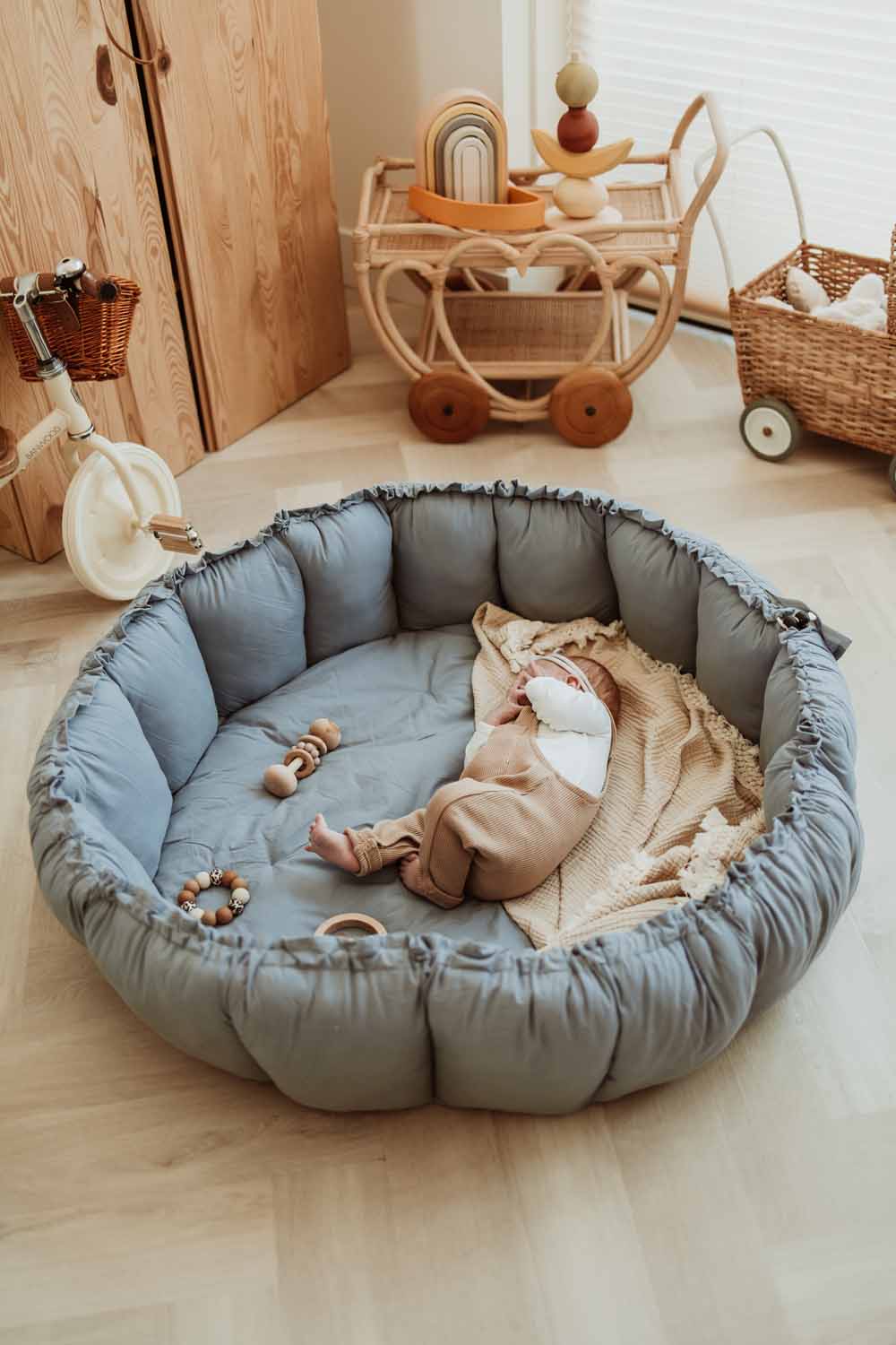Tapis d'éveil Coton Bio - Bloom Dusty Blue