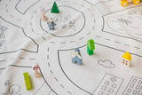 detail picture of playville storage bag, little wooden toys on the open mat