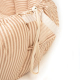 bloom stripes brown babymat, crib, raised edges, closure system