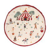 circus toy storage bag and playmat, open, front side