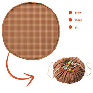 noomad original organic brown grid tapis de jeu & sac de rangement