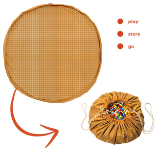 noomad original organic mustard grid tapis de jeu & sac de rangement
