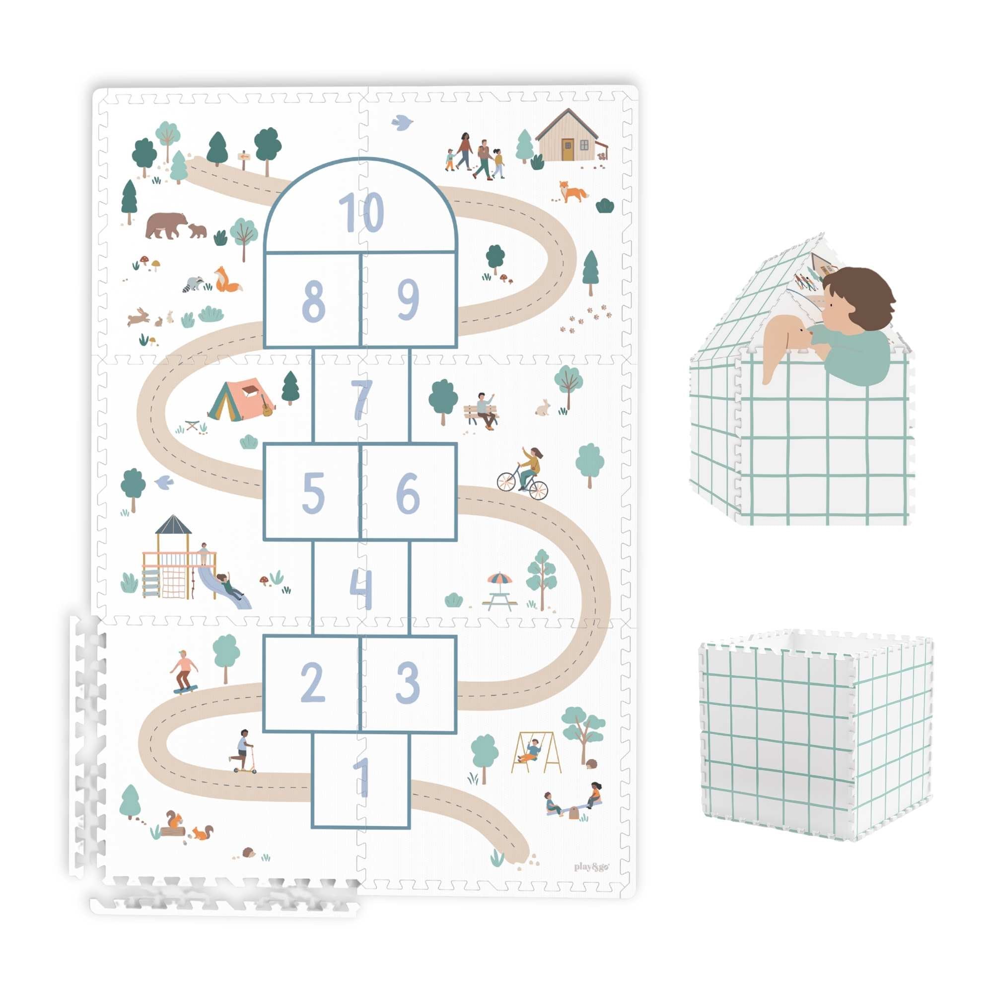 tapis puzzel, boîte de rangement & mini maison - marelle
