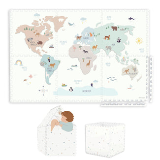 tapis puzzel, boîte de rangement & mini maison - worldmap
